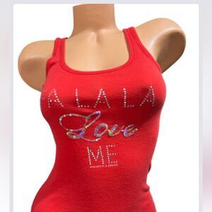 Victorias Secret Christmas Fa La La Love ME Ribbed rhinestone tank top Red S